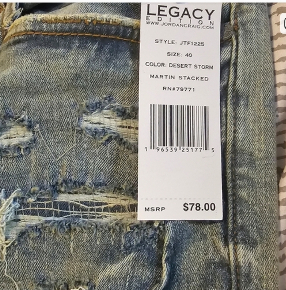 Jordan Craig Legacy Edition Blue Ripped Denim Men's Skinny Jeans Size 40 Stretch